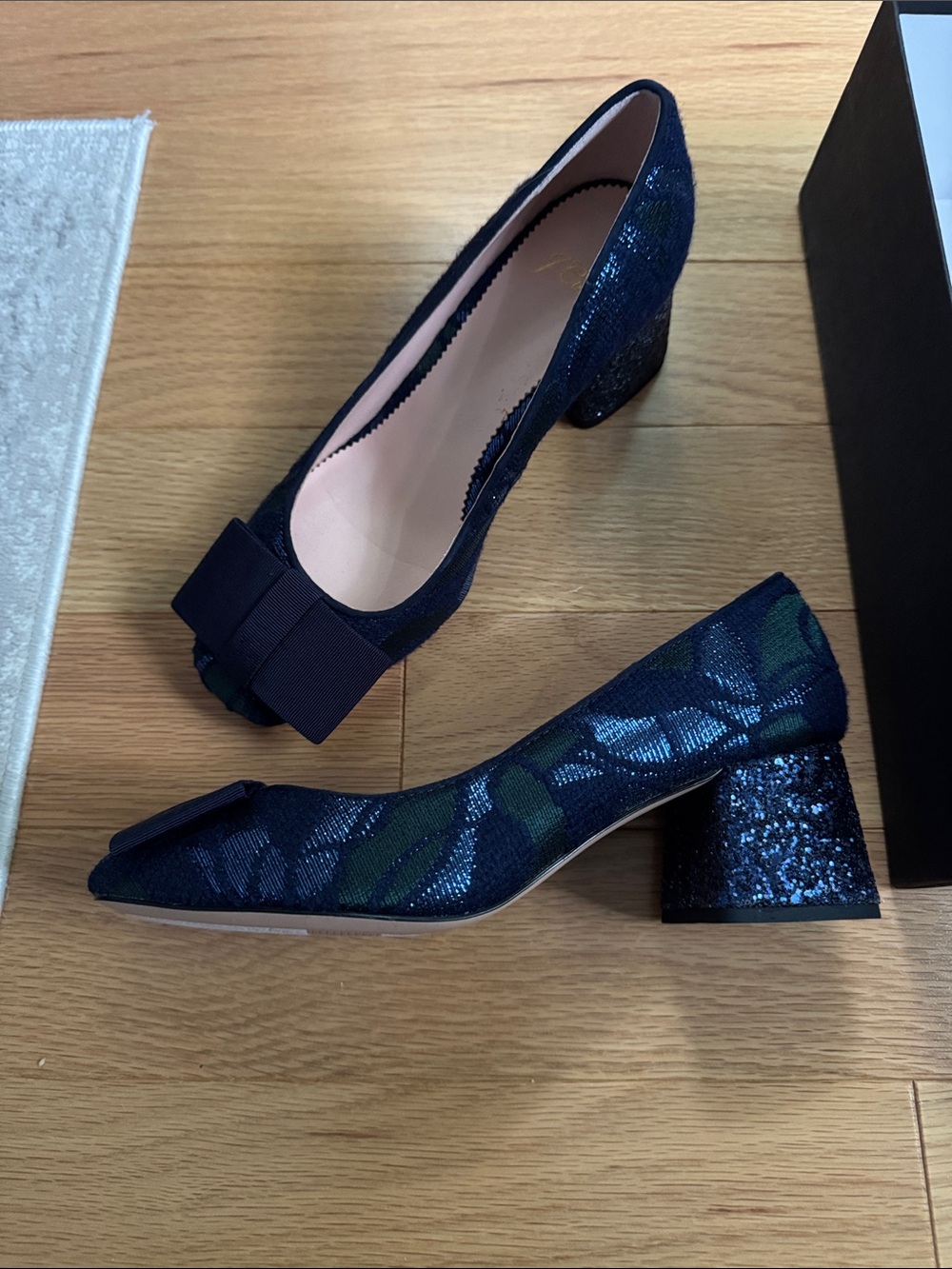 Women’s Navy Celia Block Heel Pumps with Bow